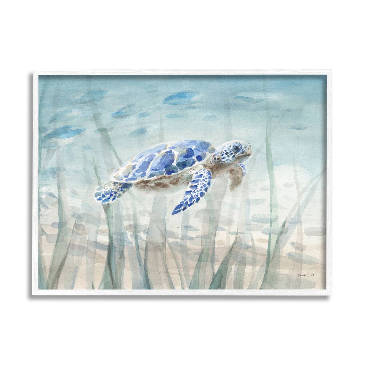 Stupell Industries Baby Sea Turtle Blue Speckled Aquatic Animal Ocean Framed Wall Art